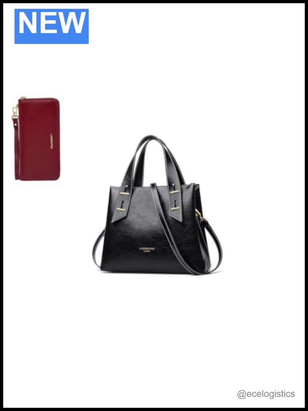 Genuine Leather Crossbody Satchel Handbag with Detachable Wristlet Wallet,